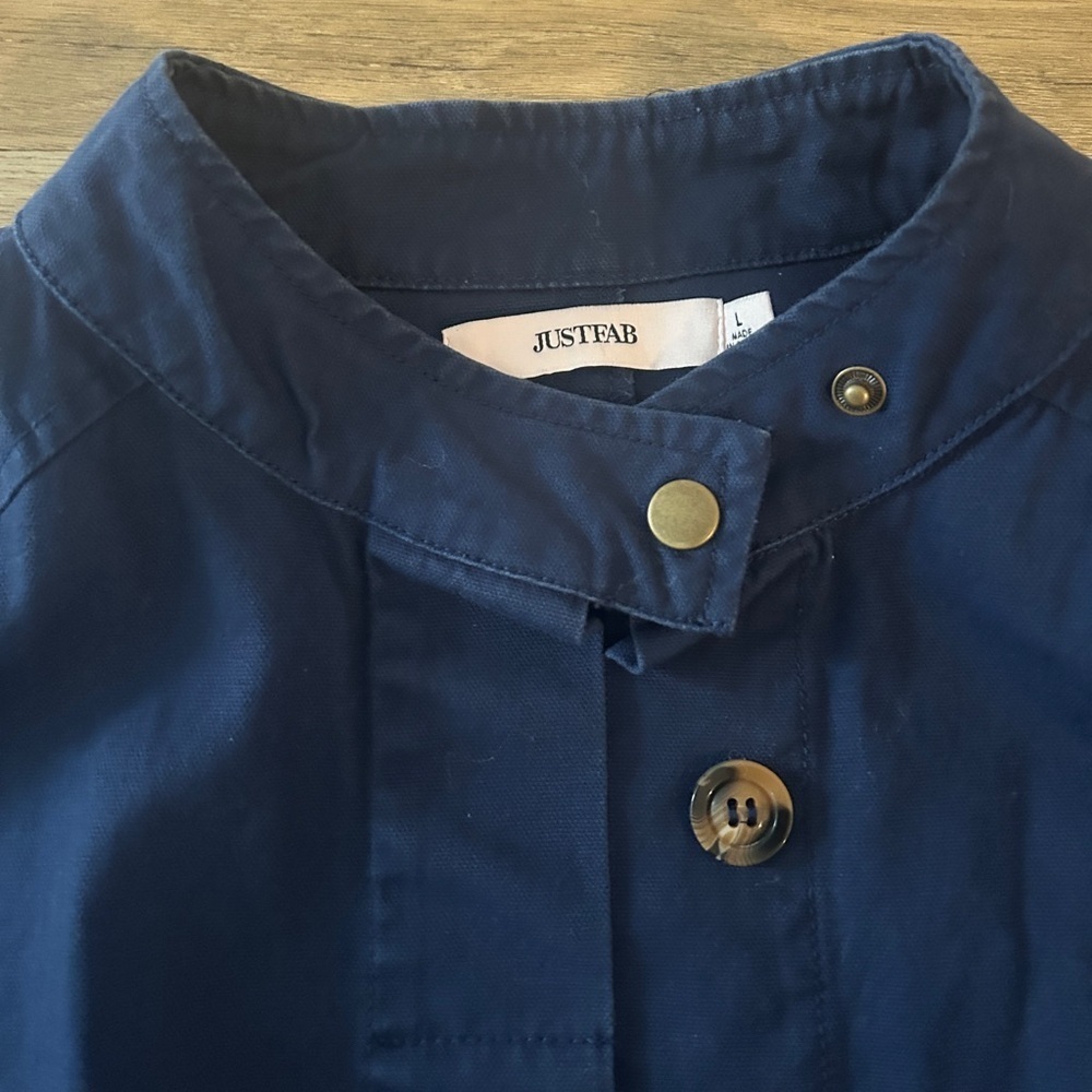 JustFab Navy Utility Jacket with Tribal Pocket Detail Women’s, Size L, EUC - Picture 4 of 7